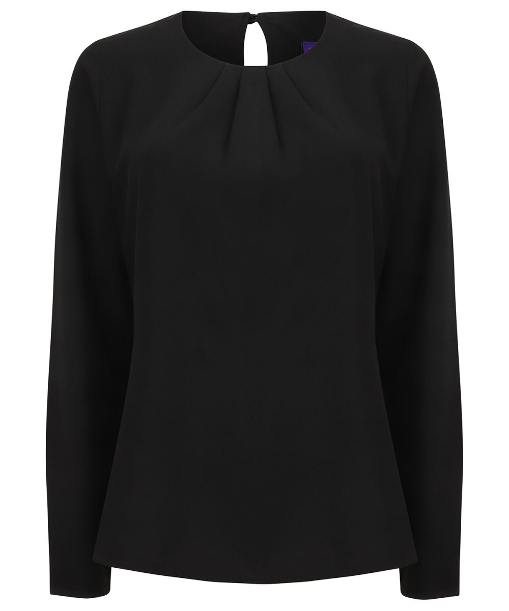 Black Women's pleat front long sleeve blouse