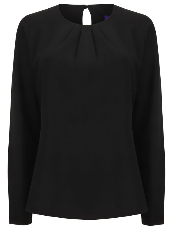 Black Women's pleat front long sleeve blouse