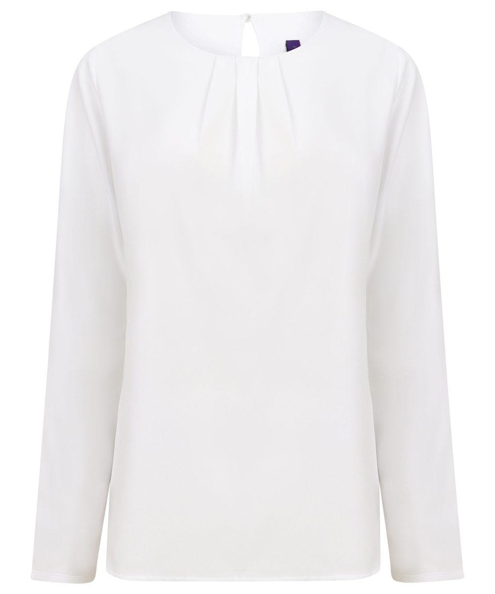 White Women's pleat front long sleeve blouse