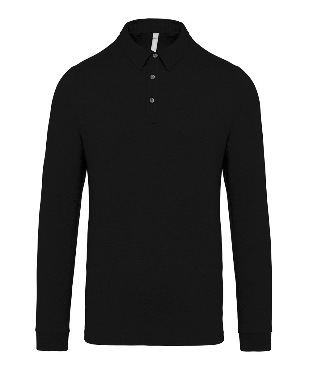 Black Jersey knit long sleeve polo shirt