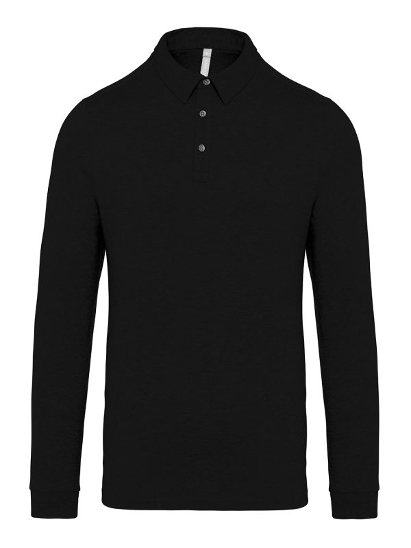 Black Jersey knit long sleeve polo shirt