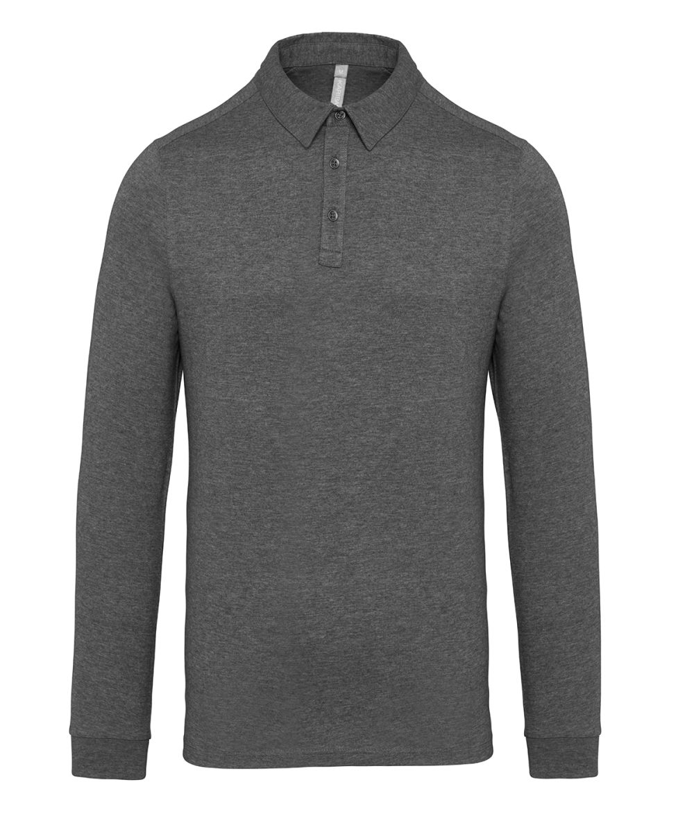 Grey Heather Jersey knit long sleeve polo shirt