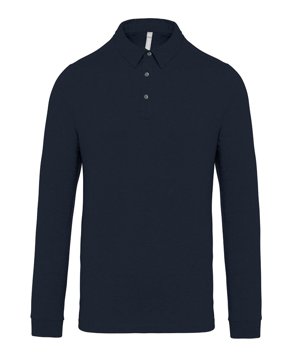 Navy Jersey knit long sleeve polo shirt