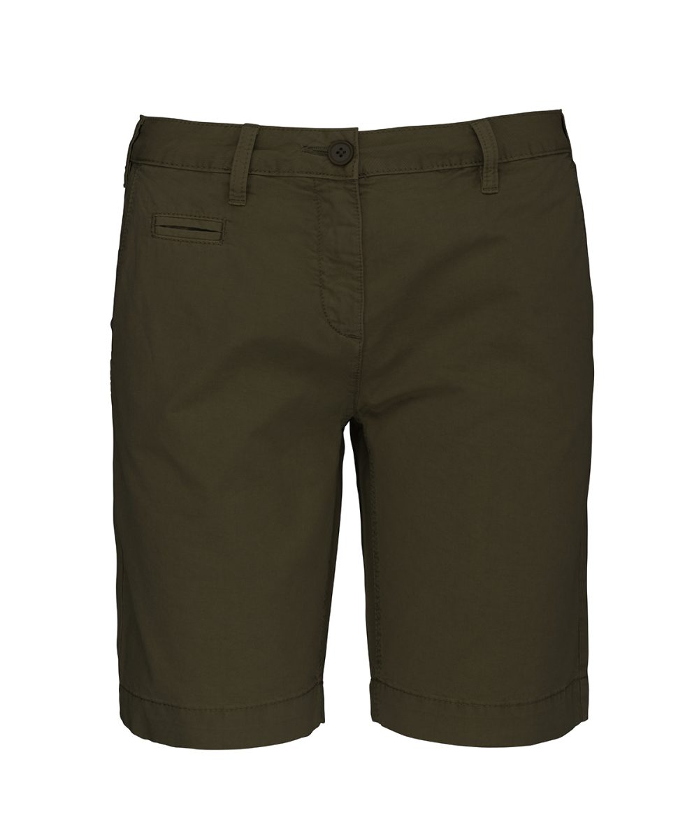 Washed Light Khaki Ladies' washed effect Bermuda shorts