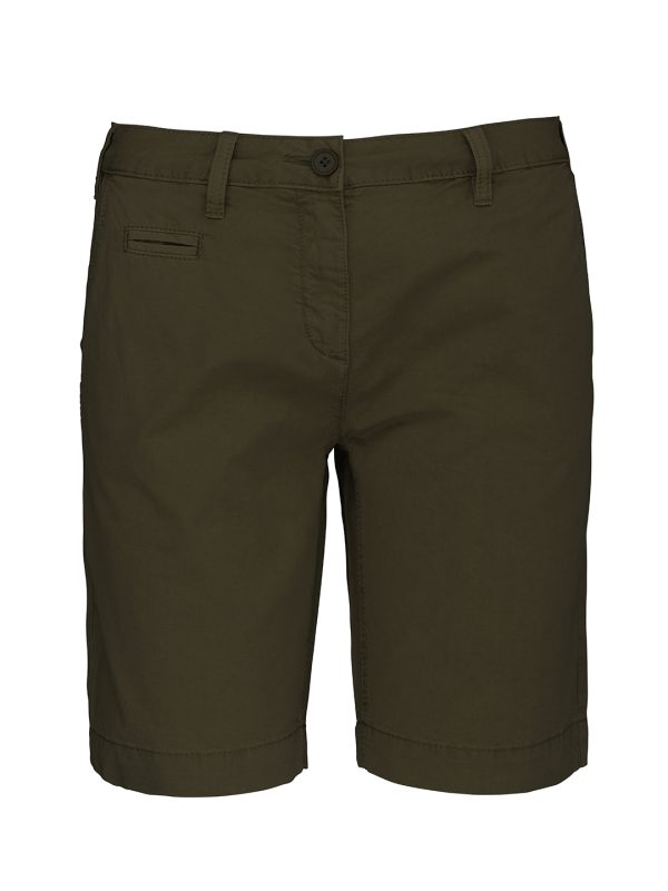 Washed Light Khaki Ladies' washed effect Bermuda shorts