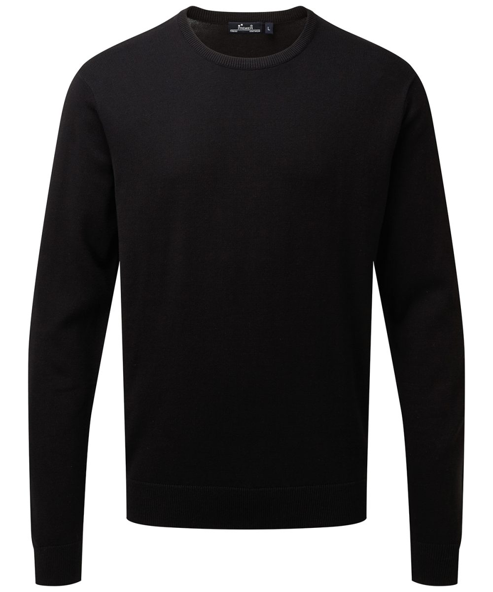 Black Crew neck cotton-rich knitted sweater