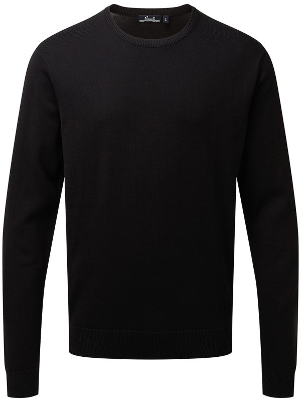 Black Crew neck cotton-rich knitted sweater