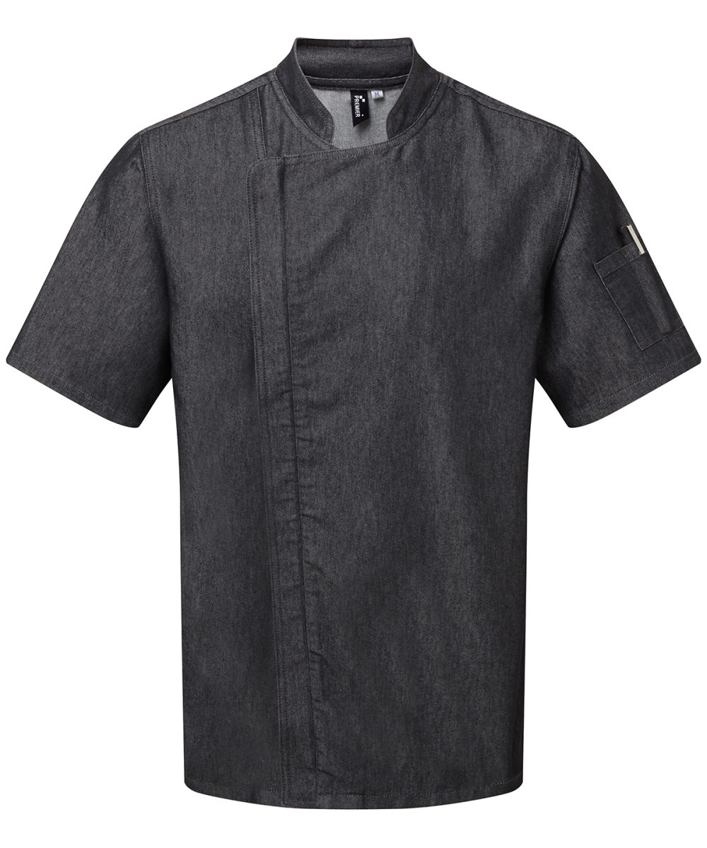 Black Denim Chef's zip-close short sleeve jacket