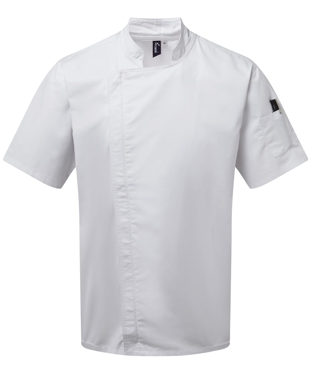 White Chef's zip-close short sleeve jacket