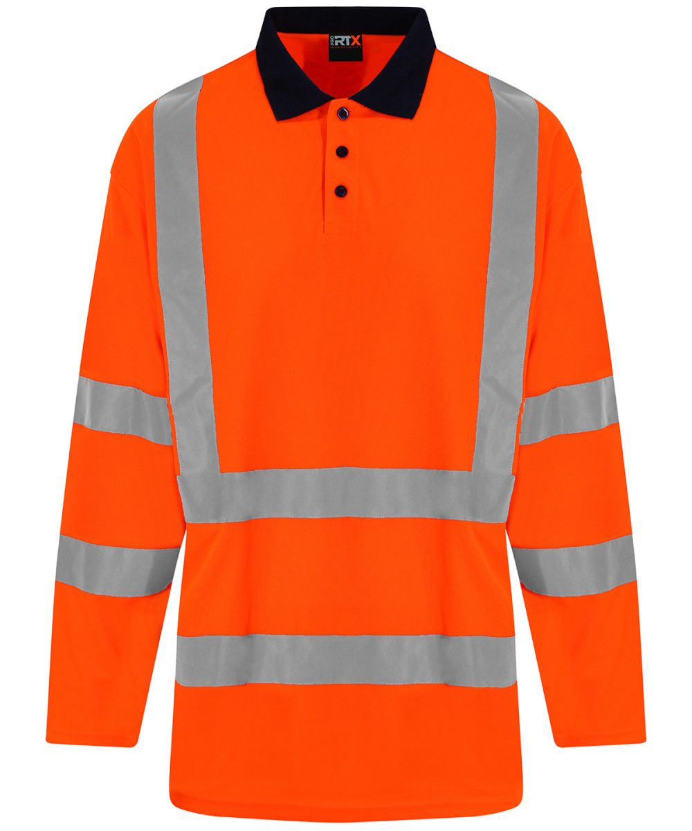 HV Orange/Navy High visibility long sleeve polo