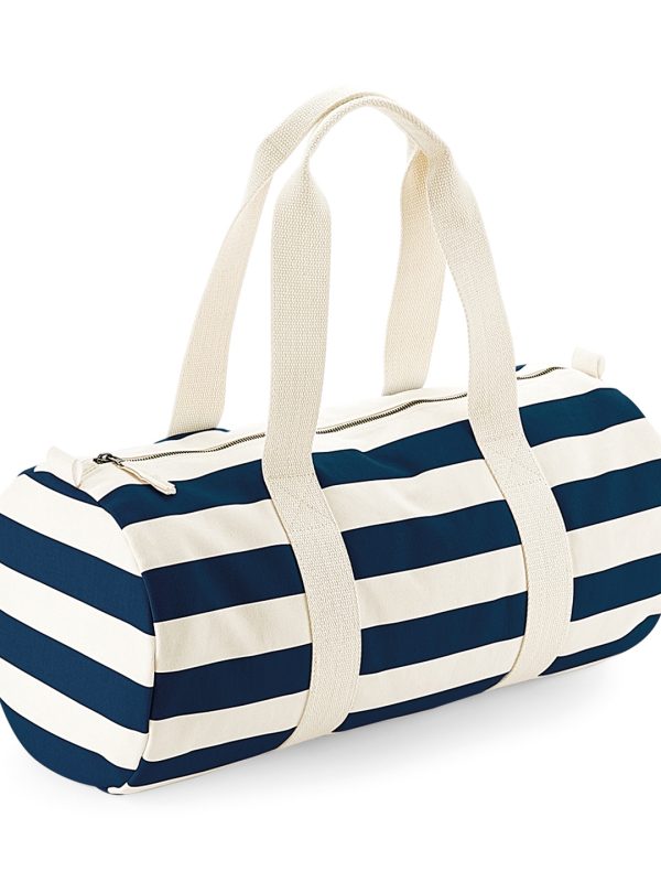 Natural/Navy Nautical barrel bag