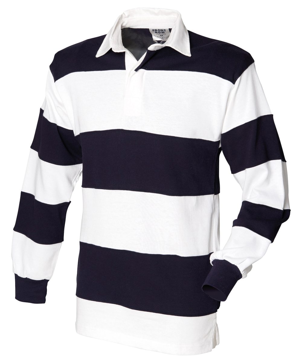 White & Navy (White collar) Sewn stripe long sleeve rugby shirt