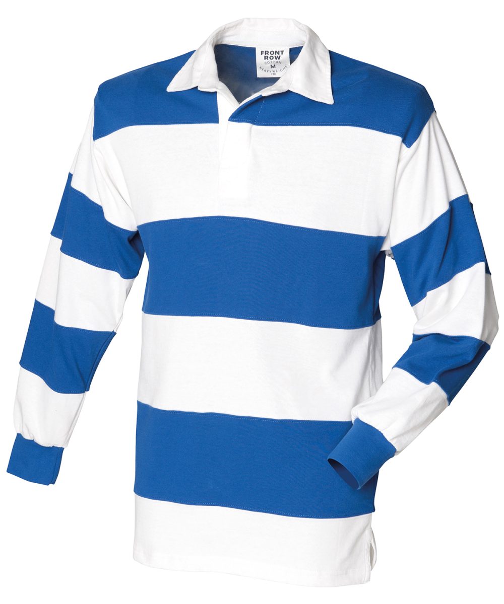 White & Royal (White collar) Sewn stripe long sleeve rugby shirt