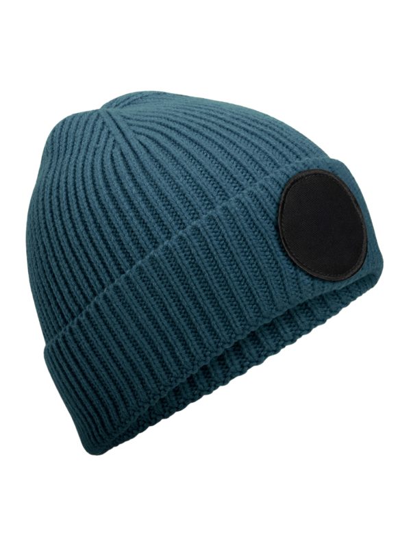 Airforce Blue/Black Circular fashion patch beanie