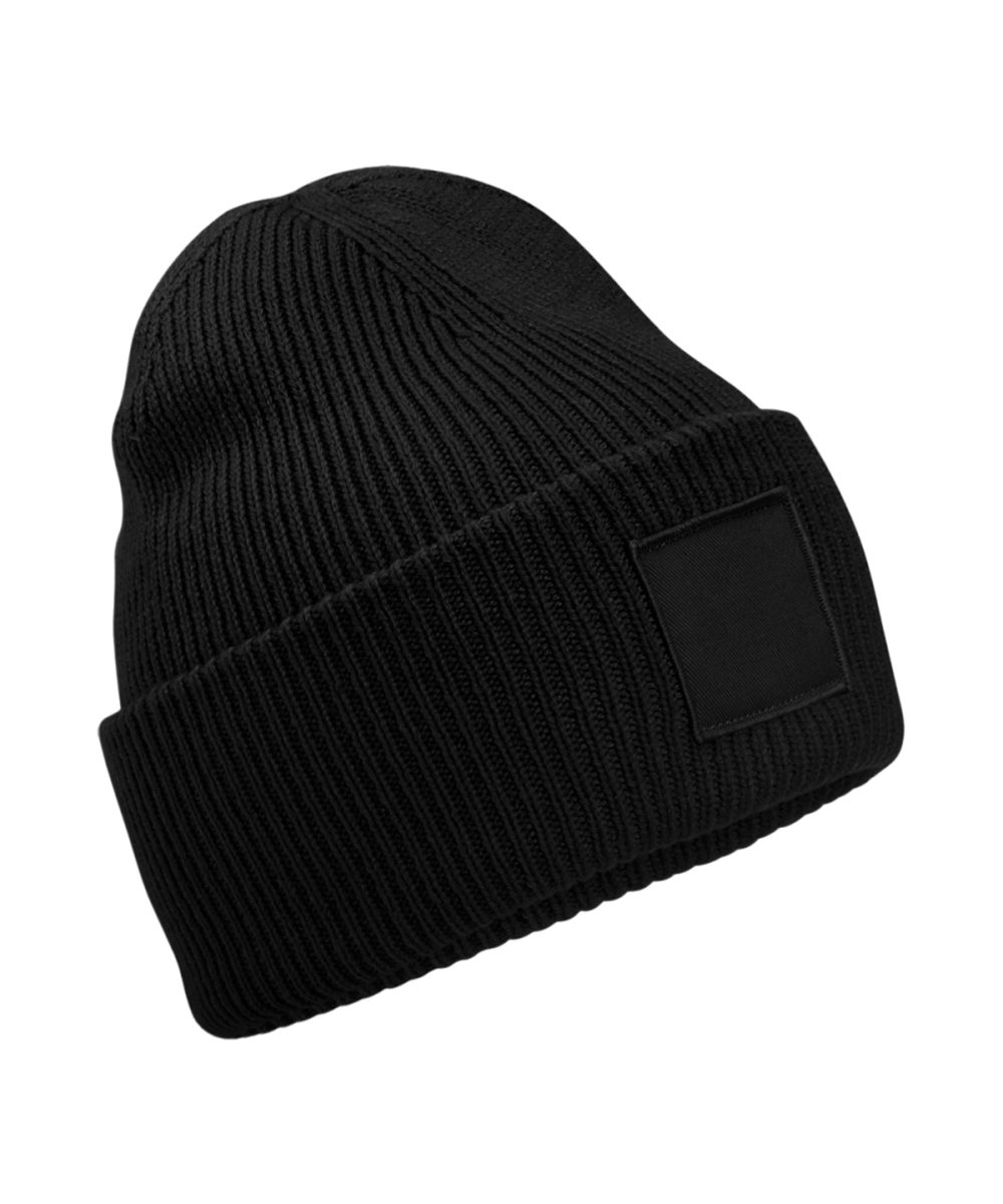 Black Deep-cuffed tonal patch beanie