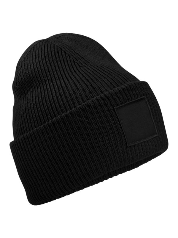 Black Deep-cuffed tonal patch beanie