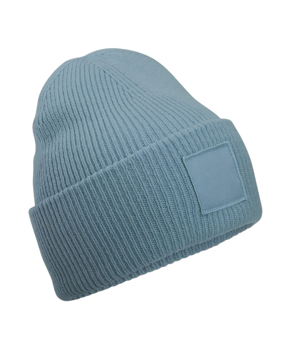 Dusty Blue Deep-cuffed tonal patch beanie