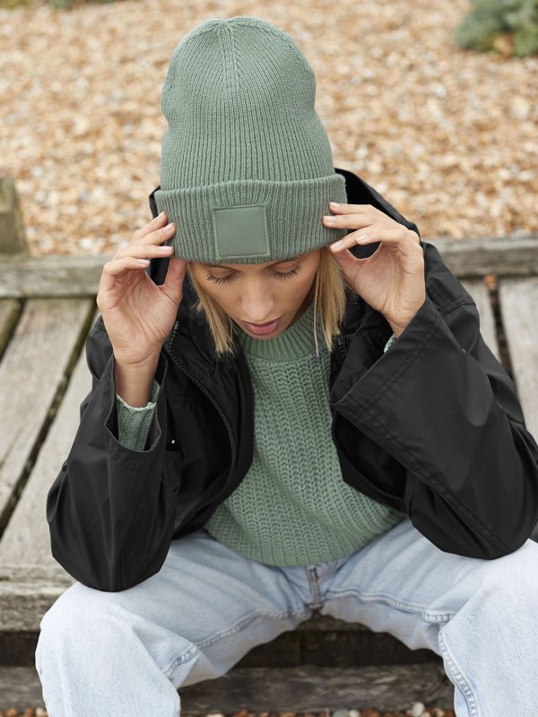 Deep-cuffed tonal patch beanie