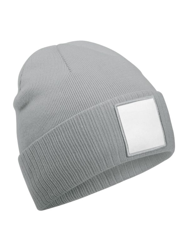 Ash/White Appliqué patch beanie