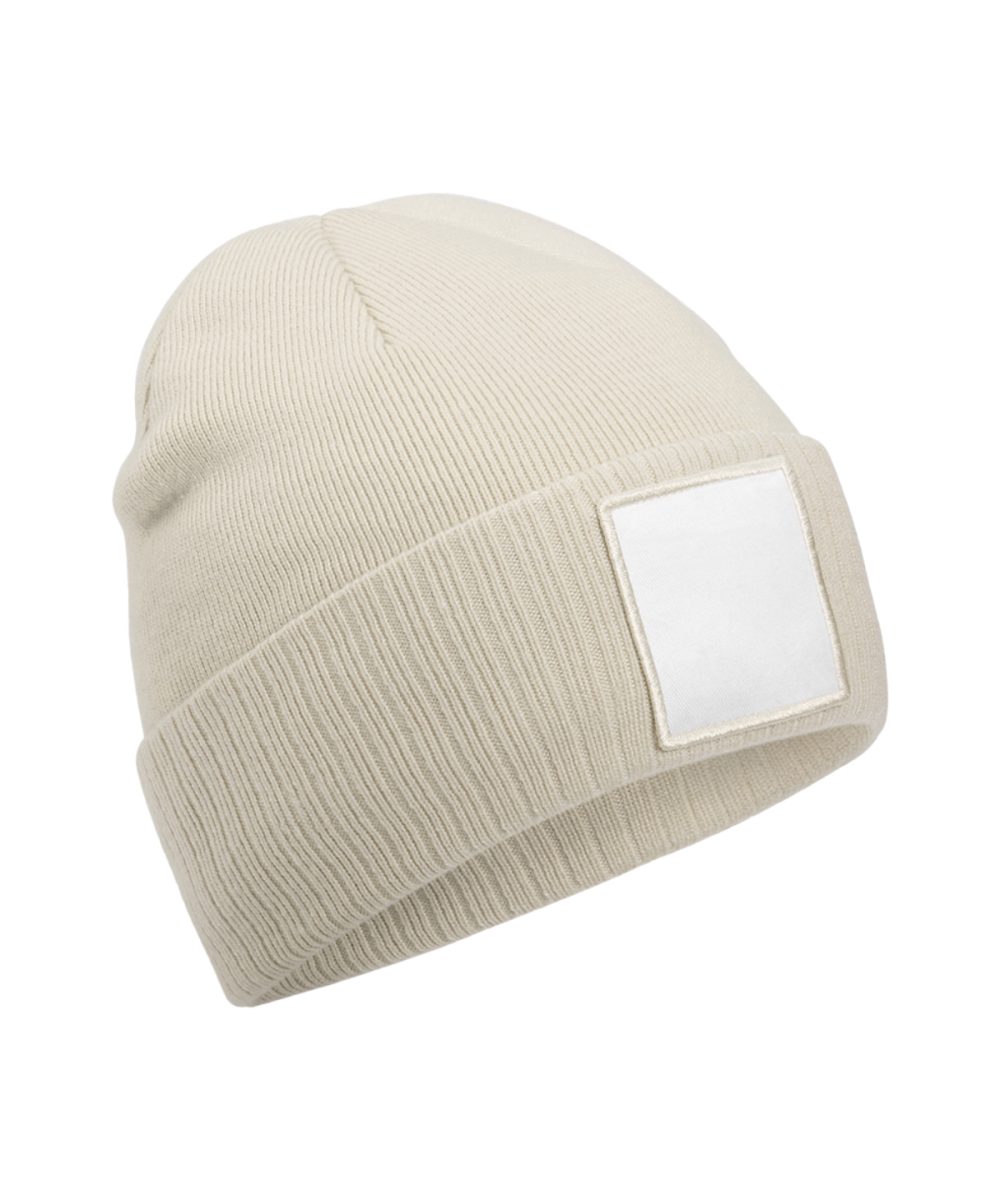 Oatmeal/White Appliqué patch beanie