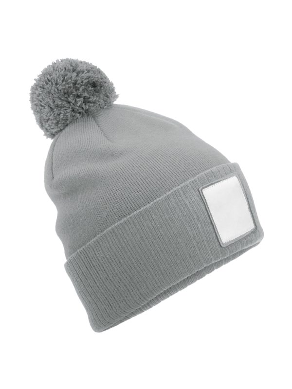 Ash/White Appliqué patch pom beanie