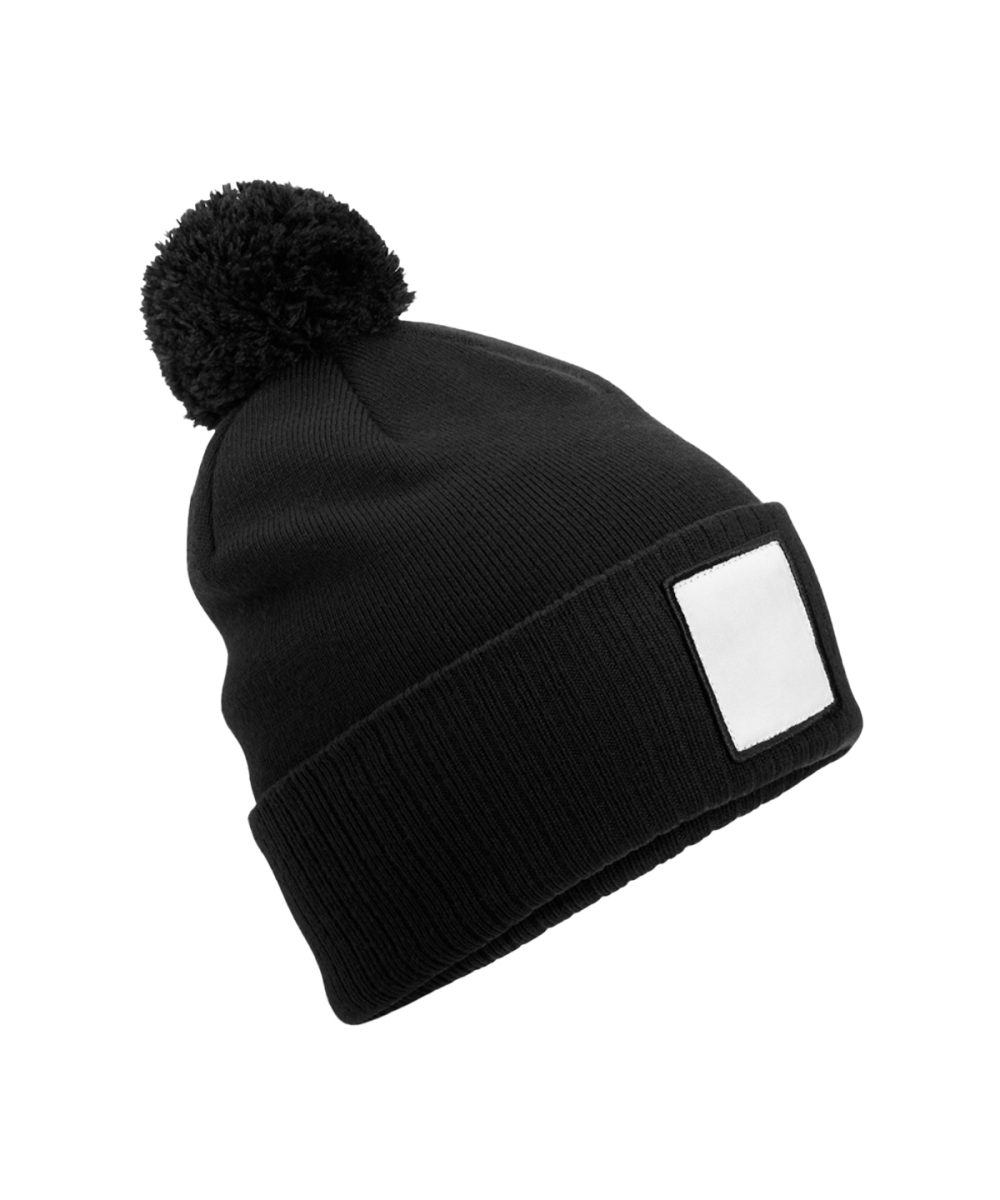 Black/White Appliqué patch pom beanie