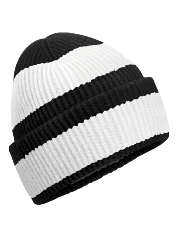 Black/Soft White Colour block beanie