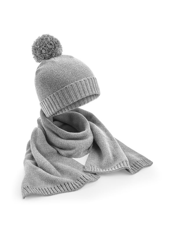 Light Grey Fleck Knitted scarf and beanie gift set