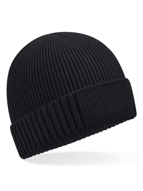 Black Organic cotton engineered patch beanie