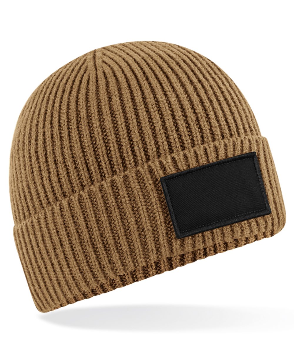 Biscuit/Black Fashion patch beanie