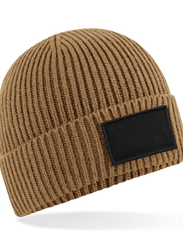 Biscuit/Black Fashion patch beanie