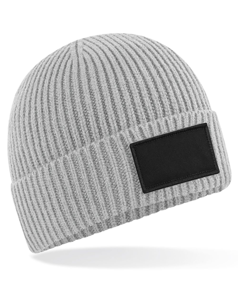 Light Grey/Black Fashion patch beanie