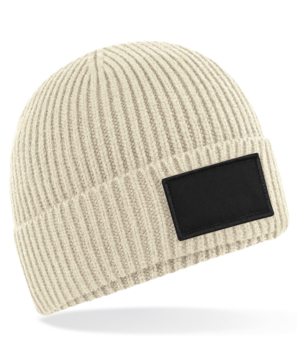 Oatmeal/Black Fashion patch beanie