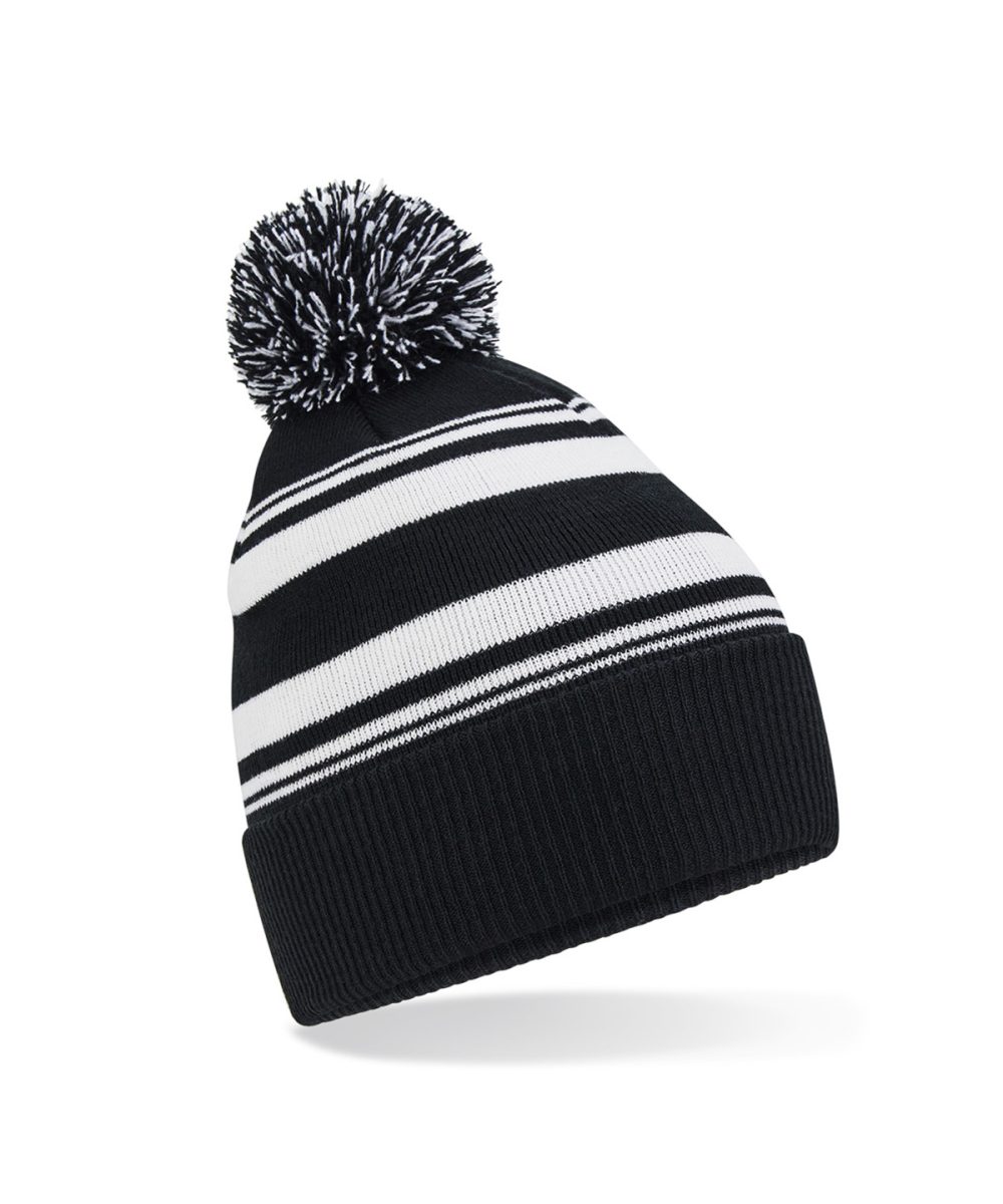 Black/White Striped fan beanie