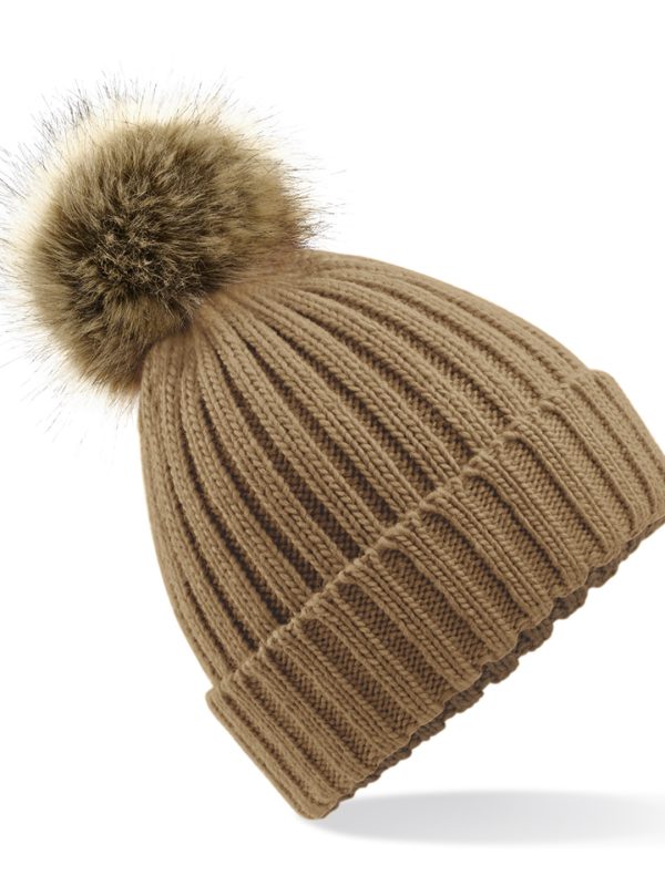 Biscuit Fur pop pom chunky beanie