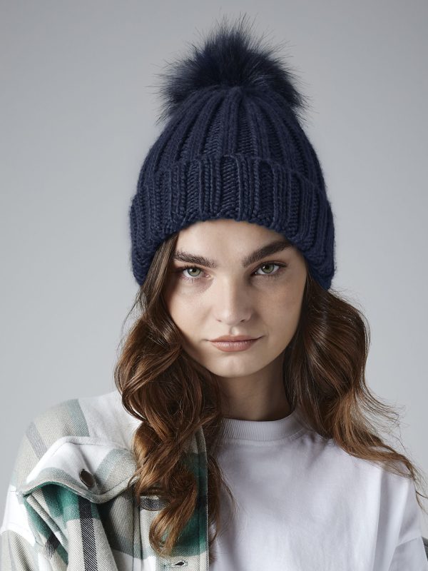 Verbier fur pop pom chunky beanie