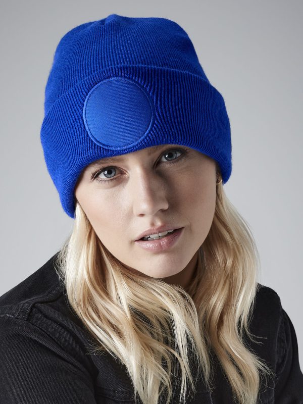 Circular patch beanie