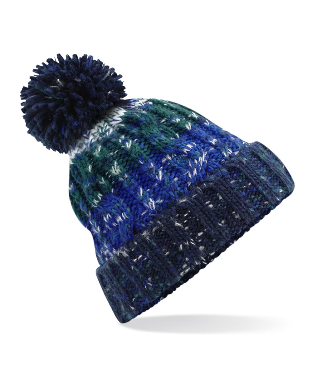 Alpine Blues Corkscrew pom pom beanie