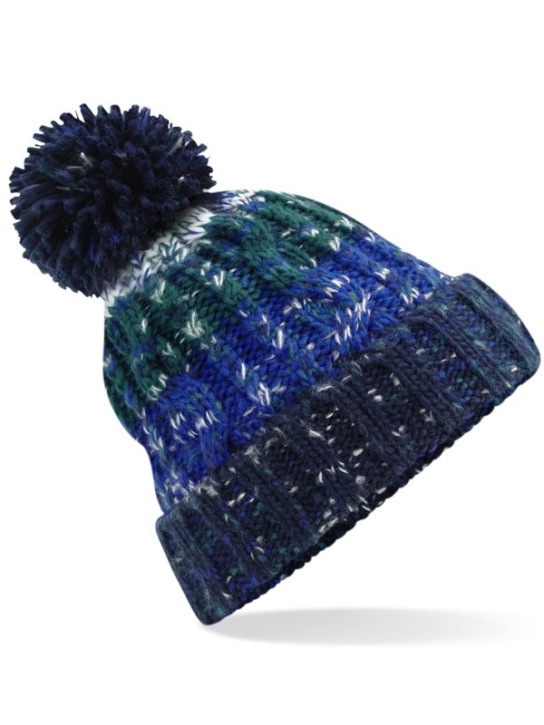 Alpine Blues Corkscrew pom pom beanie