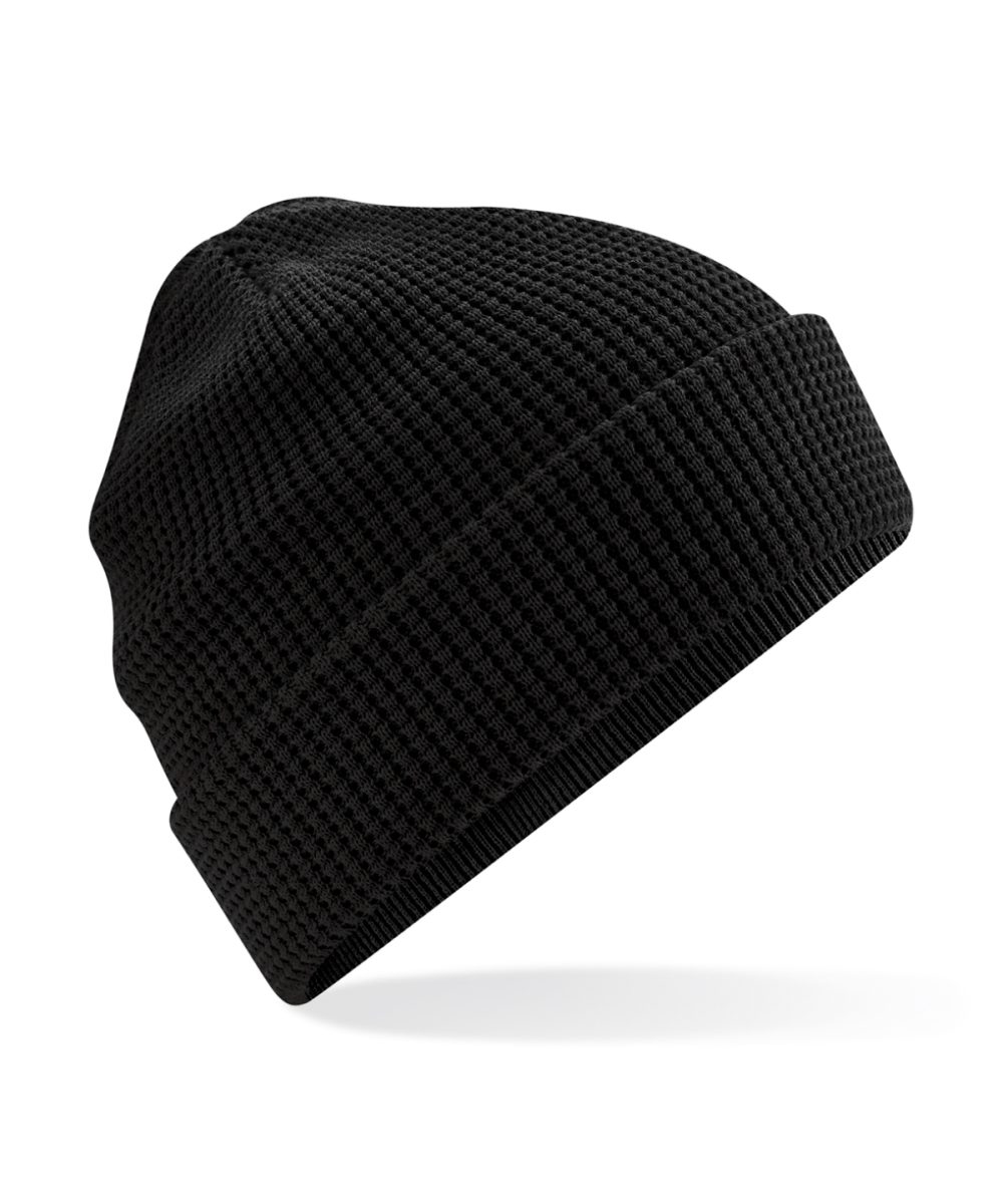 Black Organic cotton waffle beanie