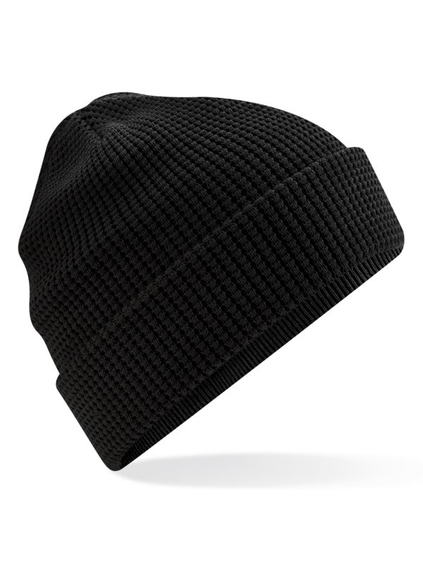 Black Organic cotton waffle beanie