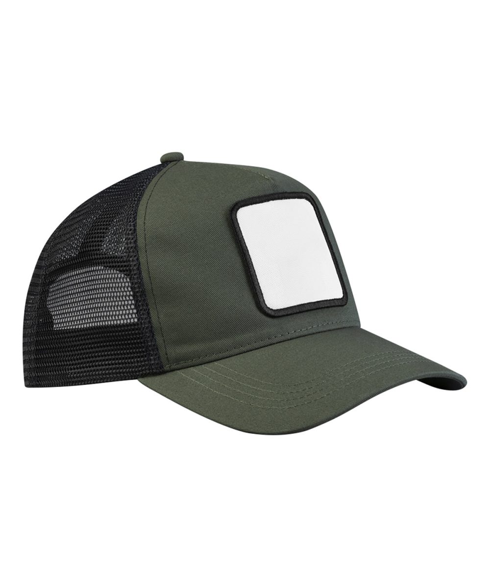 Olive Green/Black Appliqué patch 5-panel trucker