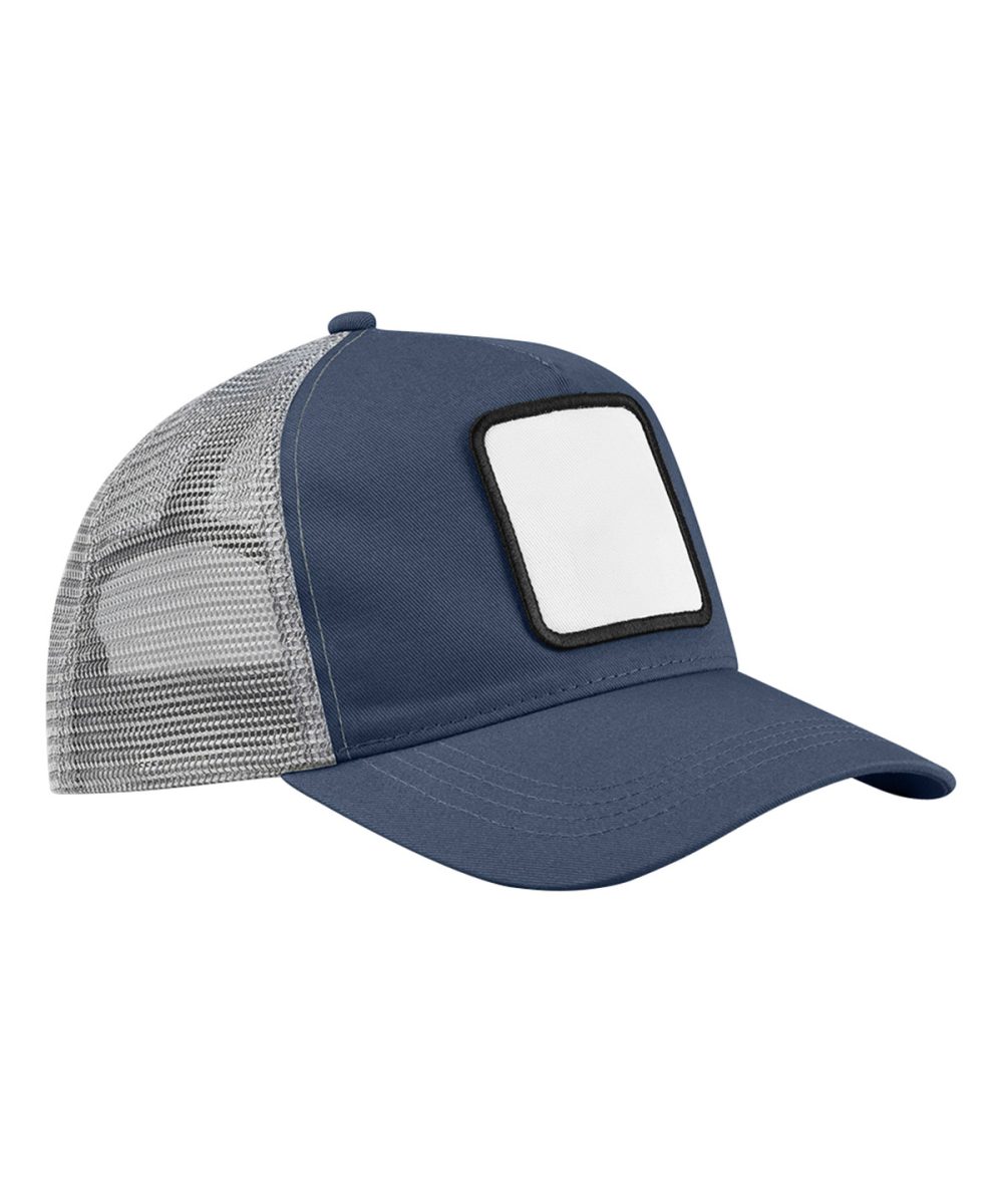 Slate Blue/Light Grey Appliqué patch 5-panel trucker