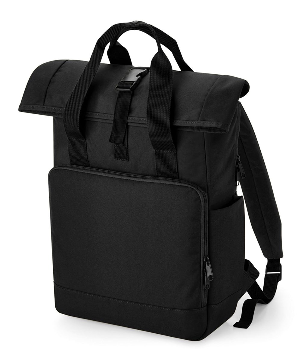 Black Recycled twin handle roll-top laptop backpack