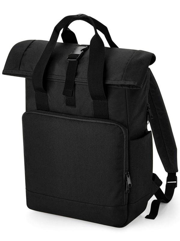 Black Recycled twin handle roll-top laptop backpack