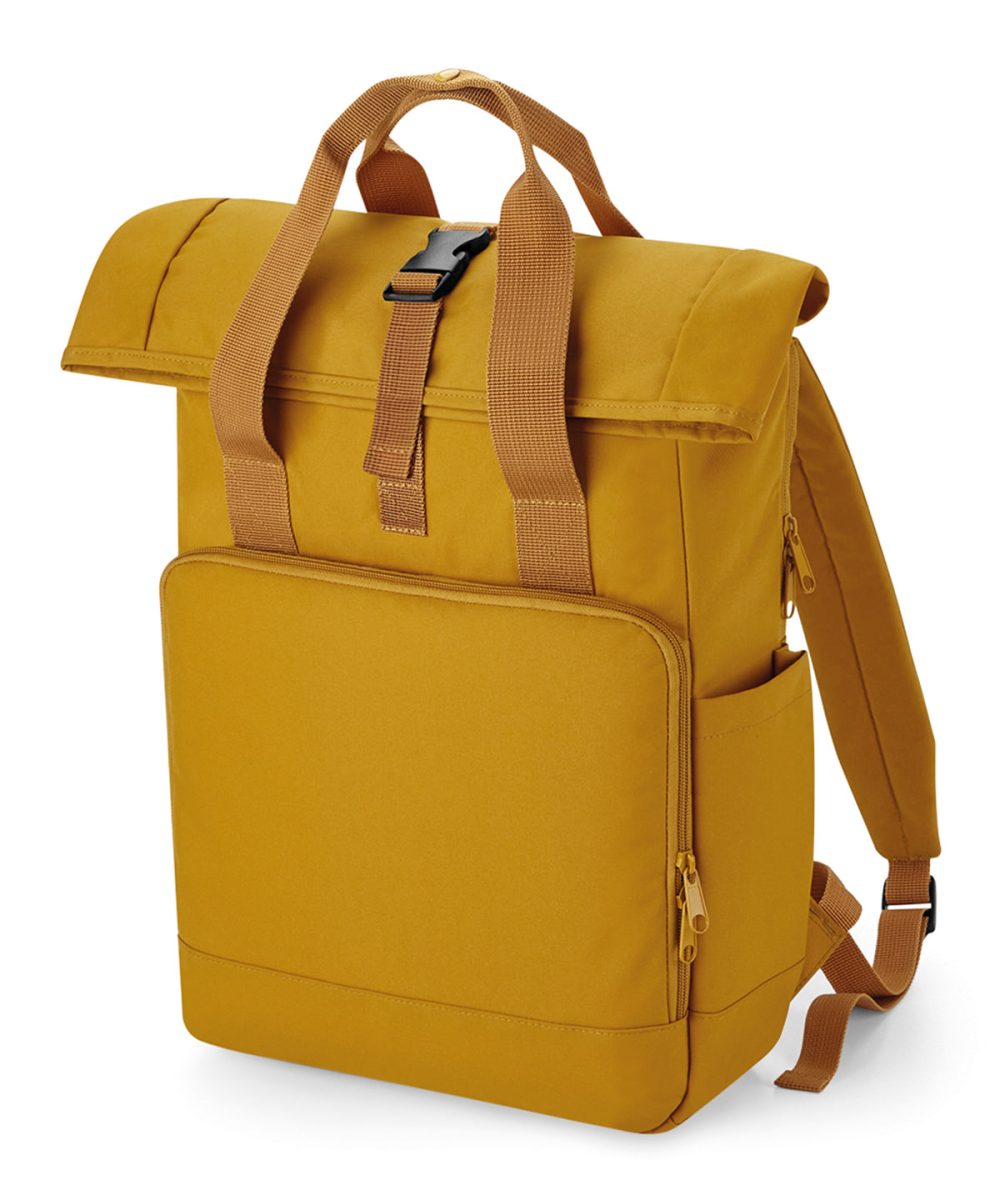 Mustard Recycled twin handle roll-top laptop backpack