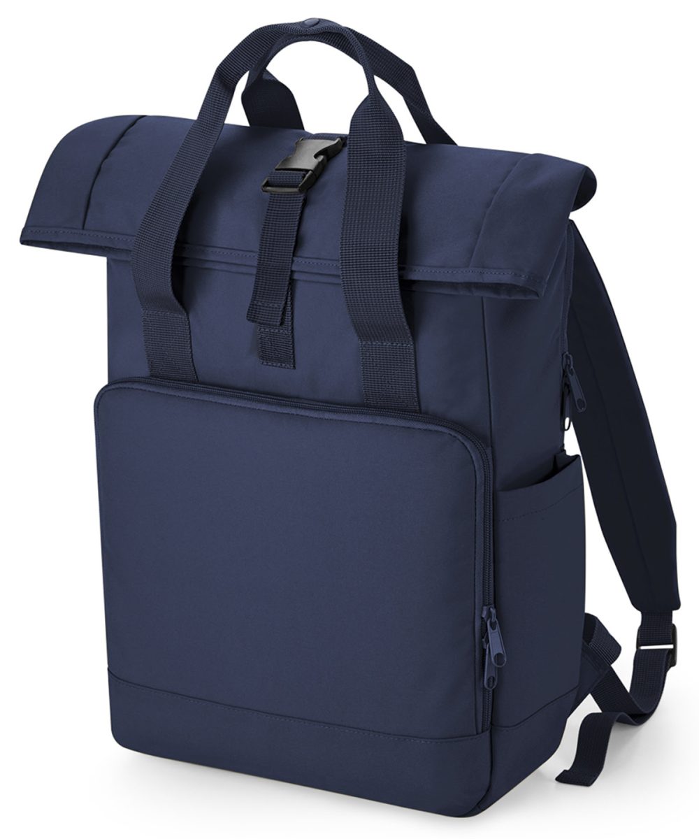 Navy Dusk Recycled twin handle roll-top laptop backpack