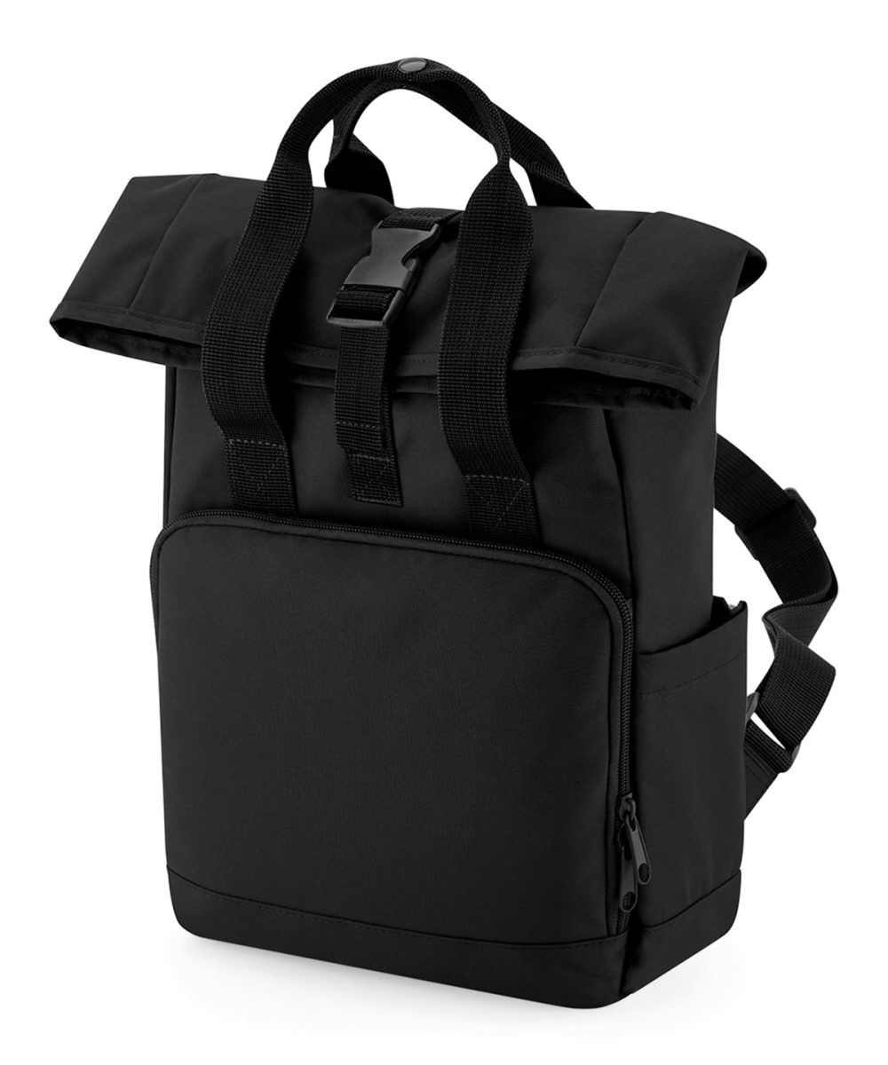 Black Recycled mini twin handle roll-top backpack