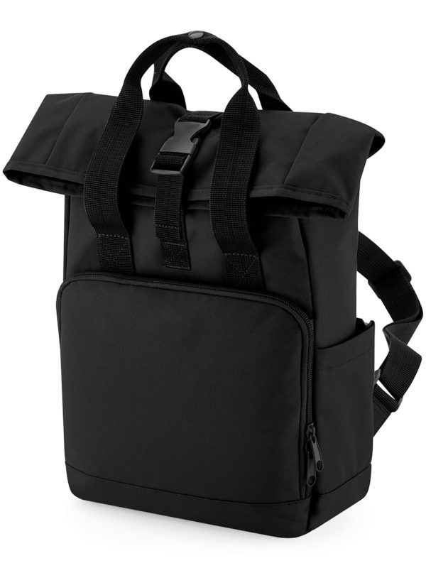 Black Recycled mini twin handle roll-top backpack