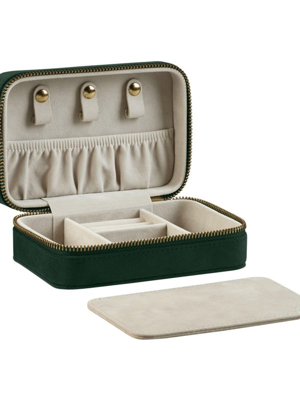 Dark Emerald Velvet travel jewellery box